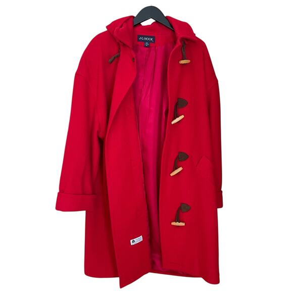 J.G. Hook Womens Size 14 Red Wool Blend Toggle Coat Hooded Red Lined Duffle Coat - Picture 4 of 14